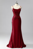 Robe De Soirée corset sirène bordeaux en satin froncé