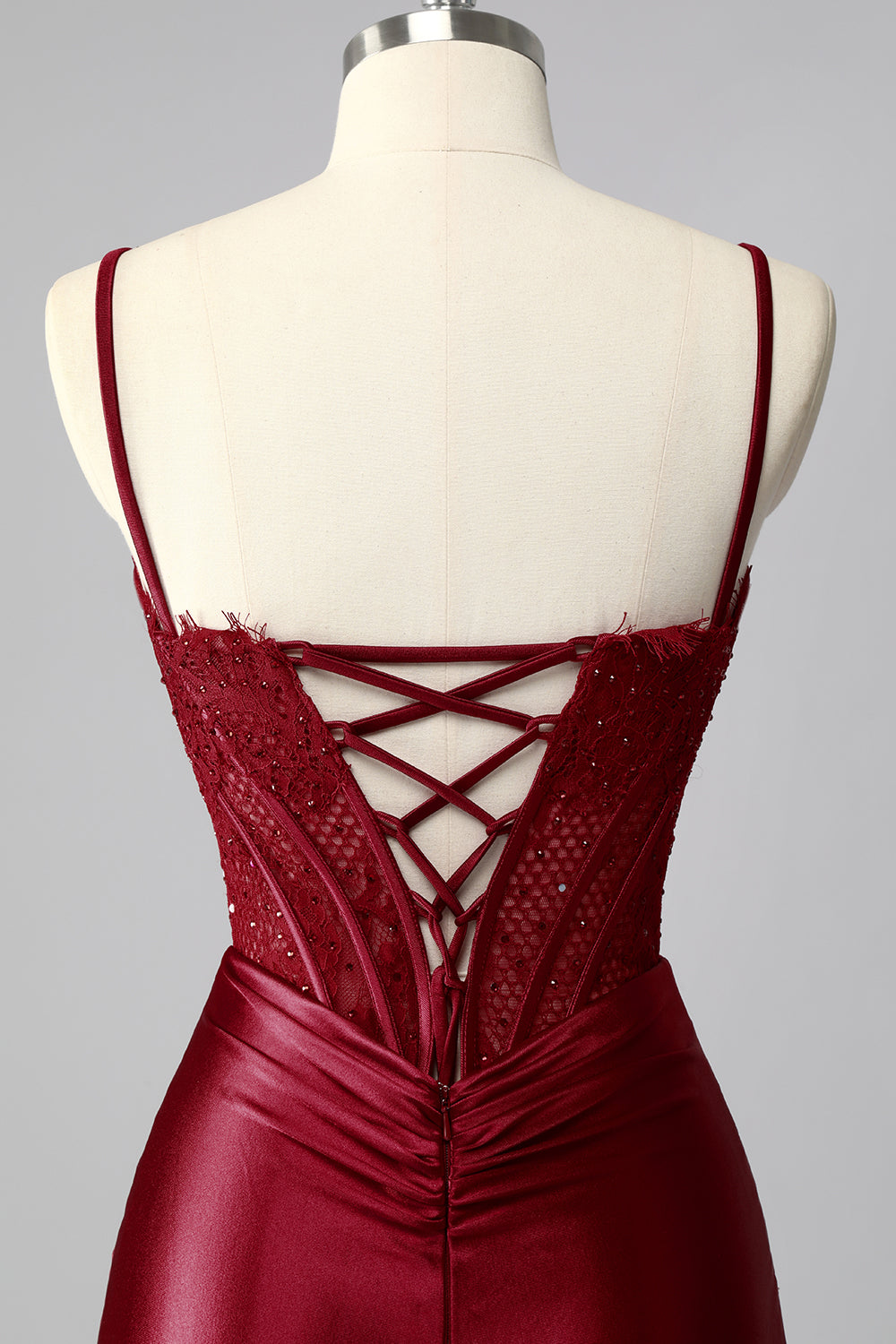 Robe De Soirée corset sirène bordeaux en satin froncé