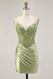 Vert sauge appliqué Corset serré froncé Homecoming Dress