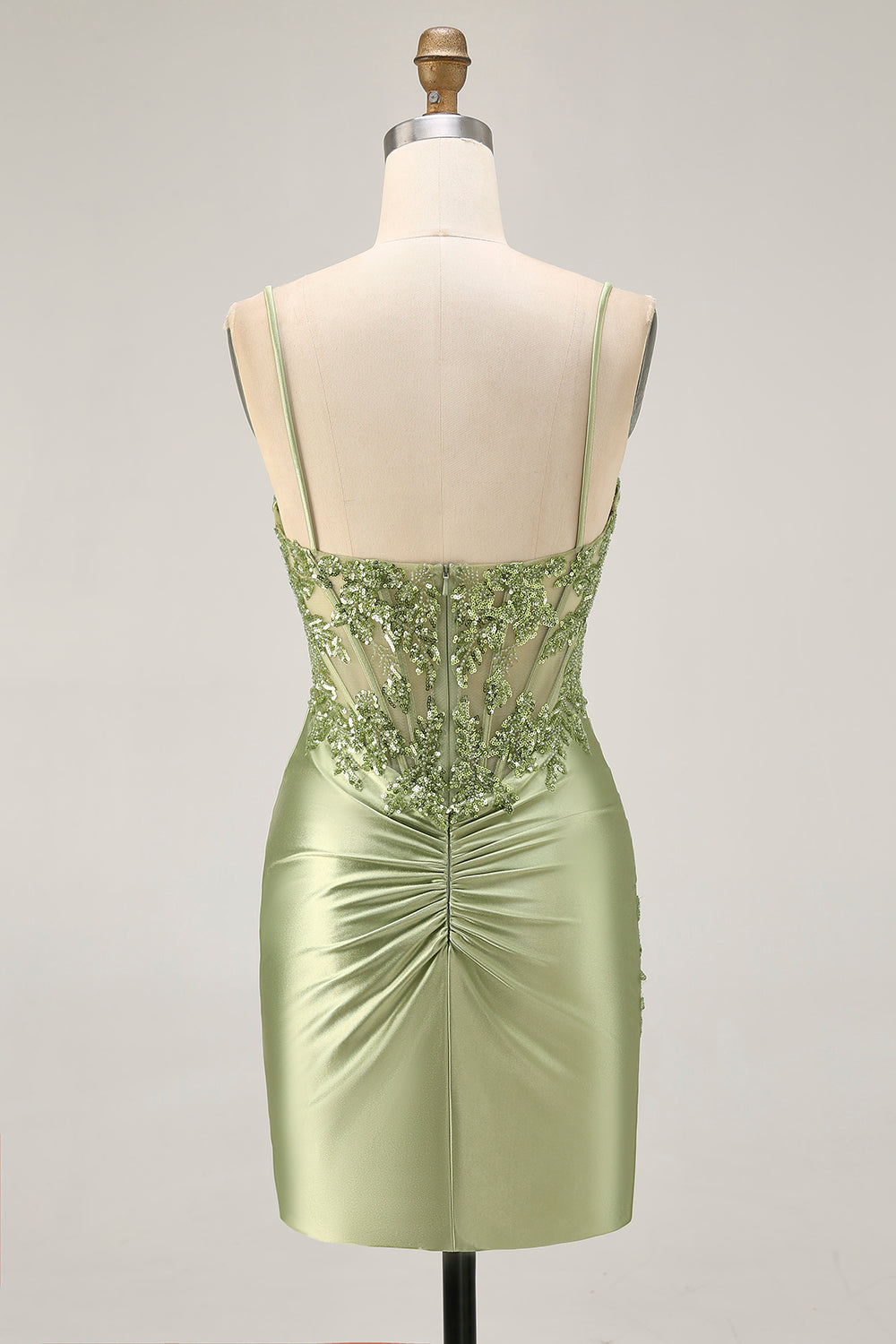Vert sauge appliqué Corset serré froncé Homecoming Dress