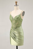 Vert sauge appliqué Corset serré froncé Homecoming Dress