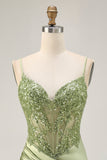 Vert sauge appliqué Corset serré froncé Homecoming Dress