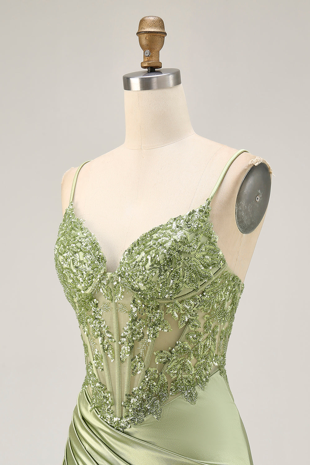 Vert sauge appliqué Corset serré froncé Homecoming Dress