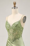 Vert sauge appliqué Corset serré froncé Homecoming Dress