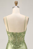 Vert sauge appliqué Corset serré froncé Homecoming Dress