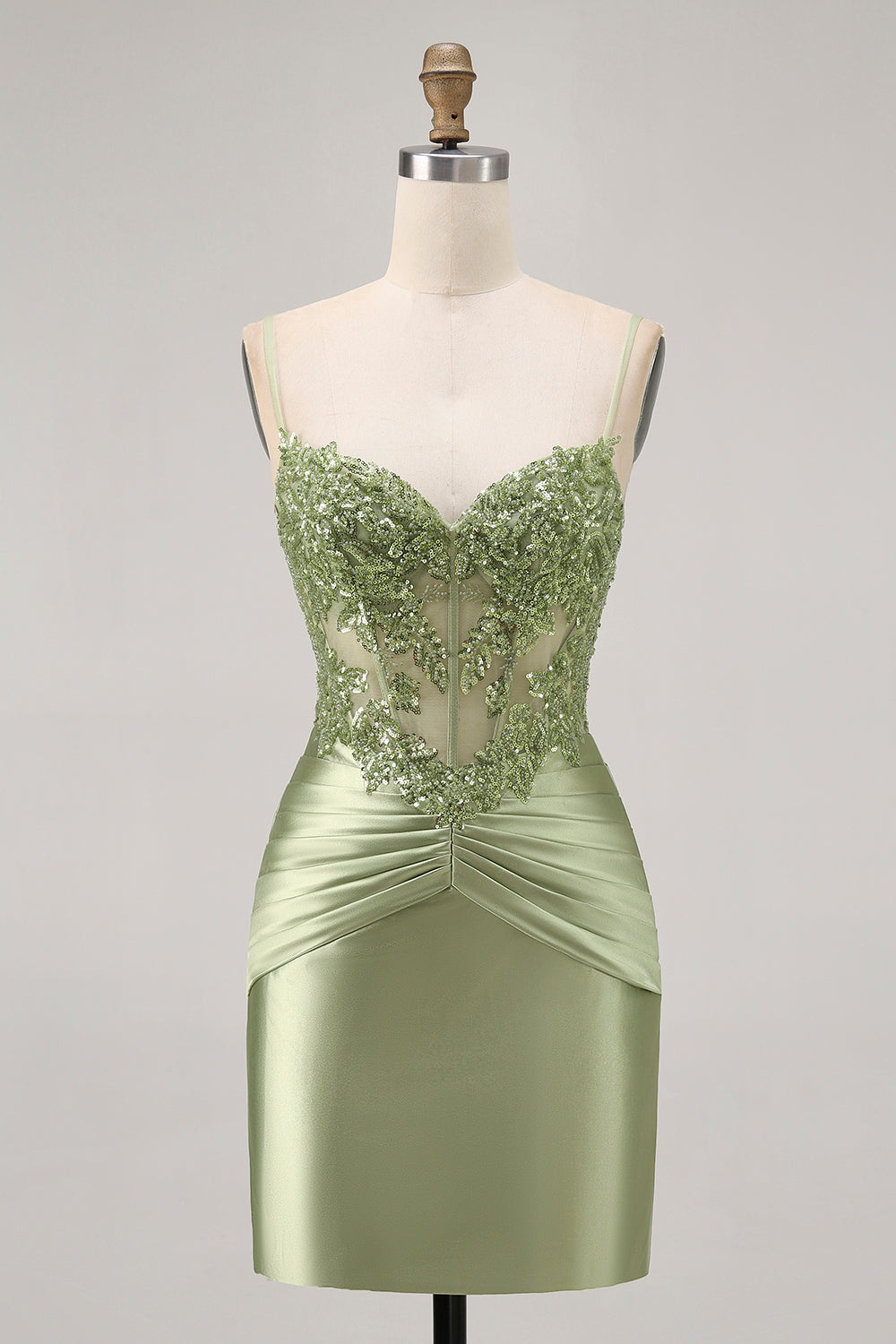 Vert sans bretelles Corset Paillettes Moulante robe de cocktail avec Appliques