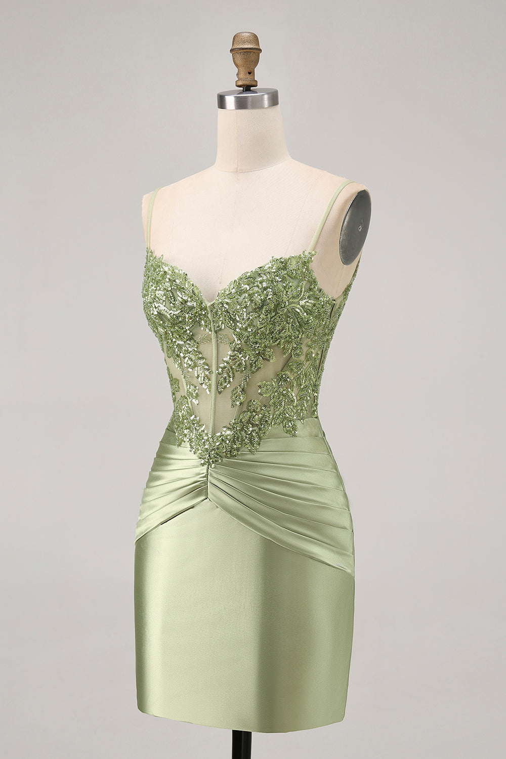Vert sans bretelles Corset Paillettes Moulante robe de cocktail avec Appliques