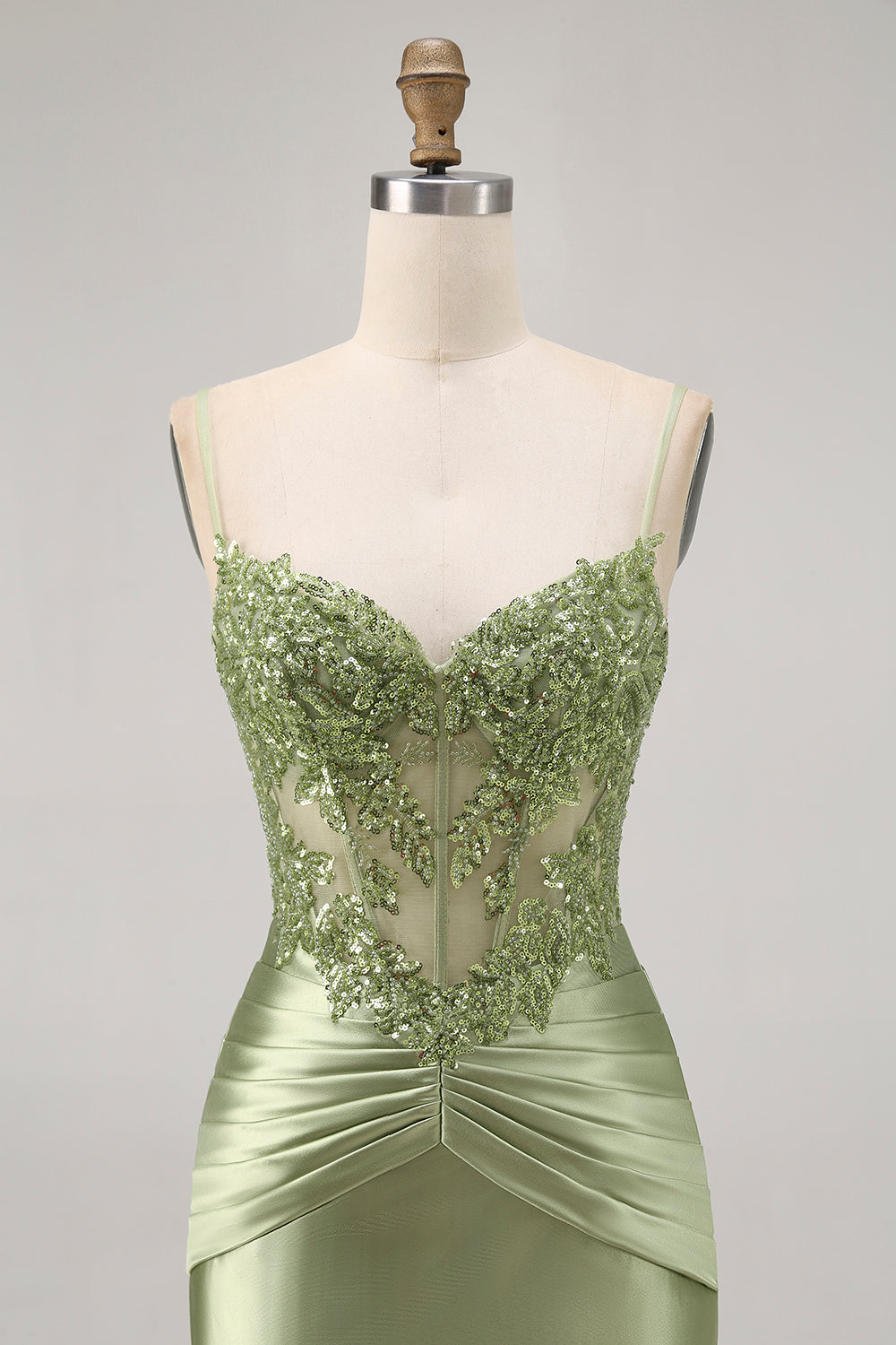 Vert sans bretelles Corset Paillettes Moulante robe de cocktail avec Appliques