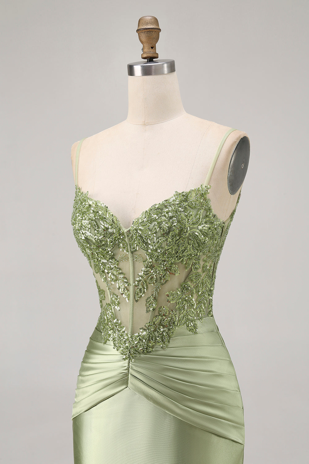 Vert sans bretelles Corset Paillettes Moulante robe de cocktail avec Appliques