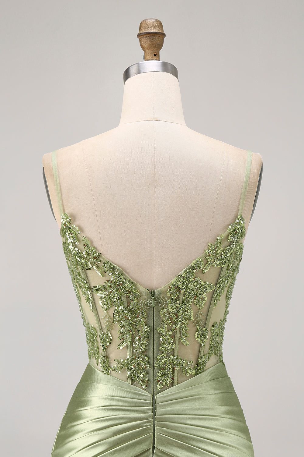 Vert sans bretelles Corset Paillettes Moulante robe de cocktail avec Appliques