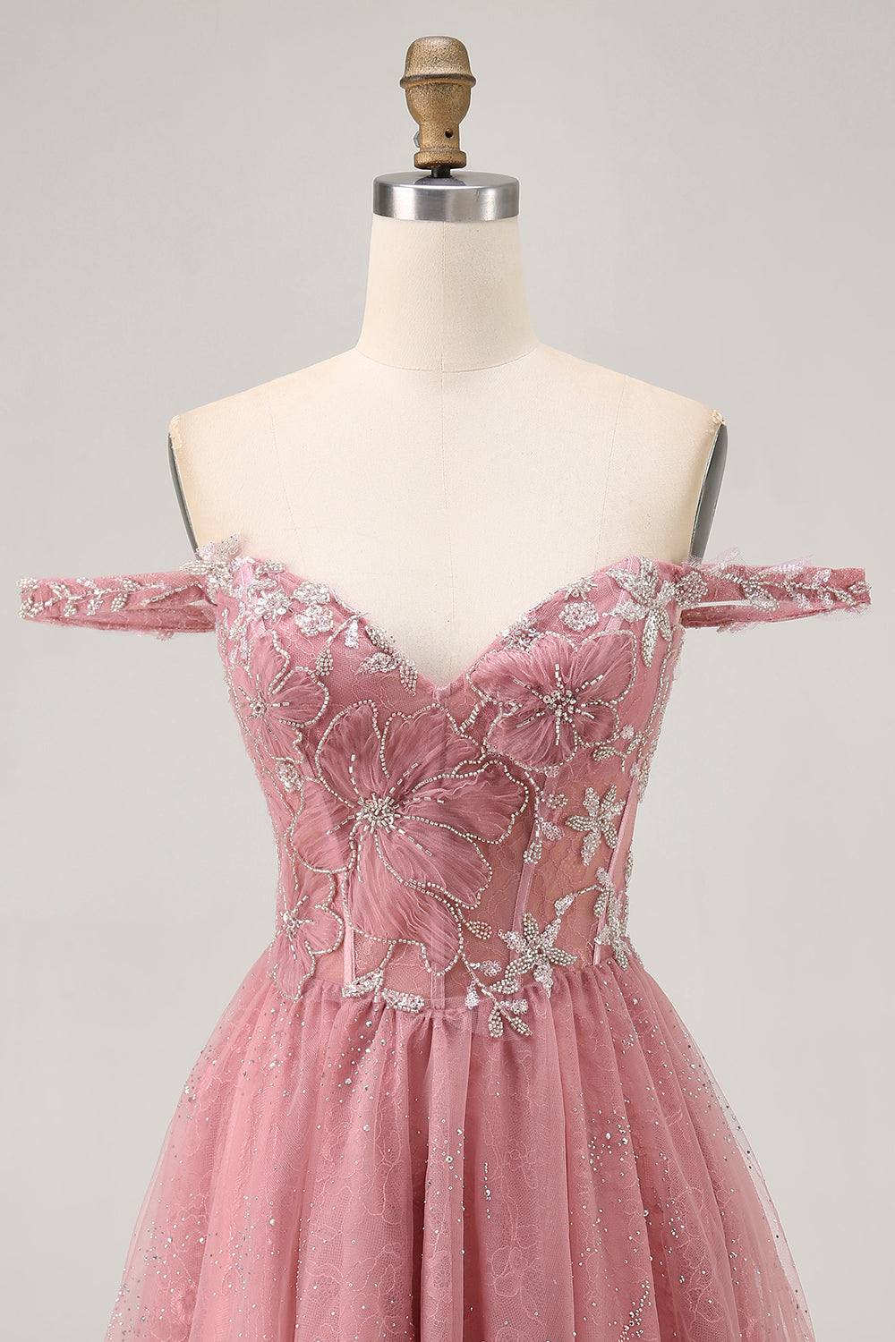 Épaule dénudée Dusty Rose Floral A Line Homecoming Dress