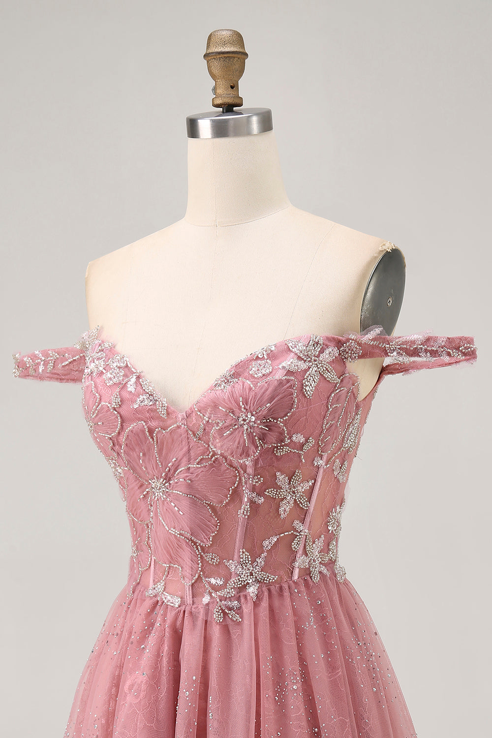 Épaule dénudée Dusty Rose Floral A Line Homecoming Dress