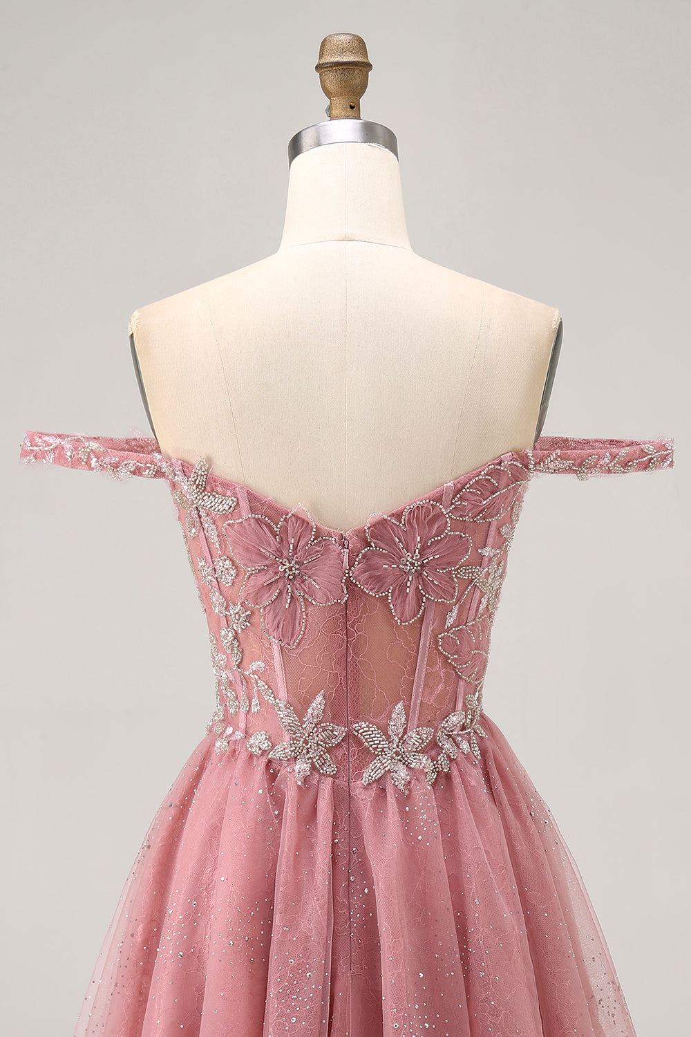 Épaule dénudée Dusty Rose Floral A Line Homecoming Dress