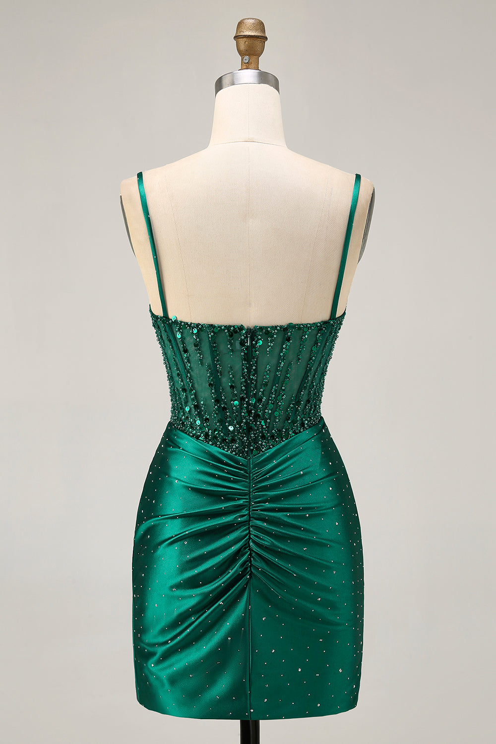 Vert foncé Corset moulant à paillettes Satin Robe de cocktail