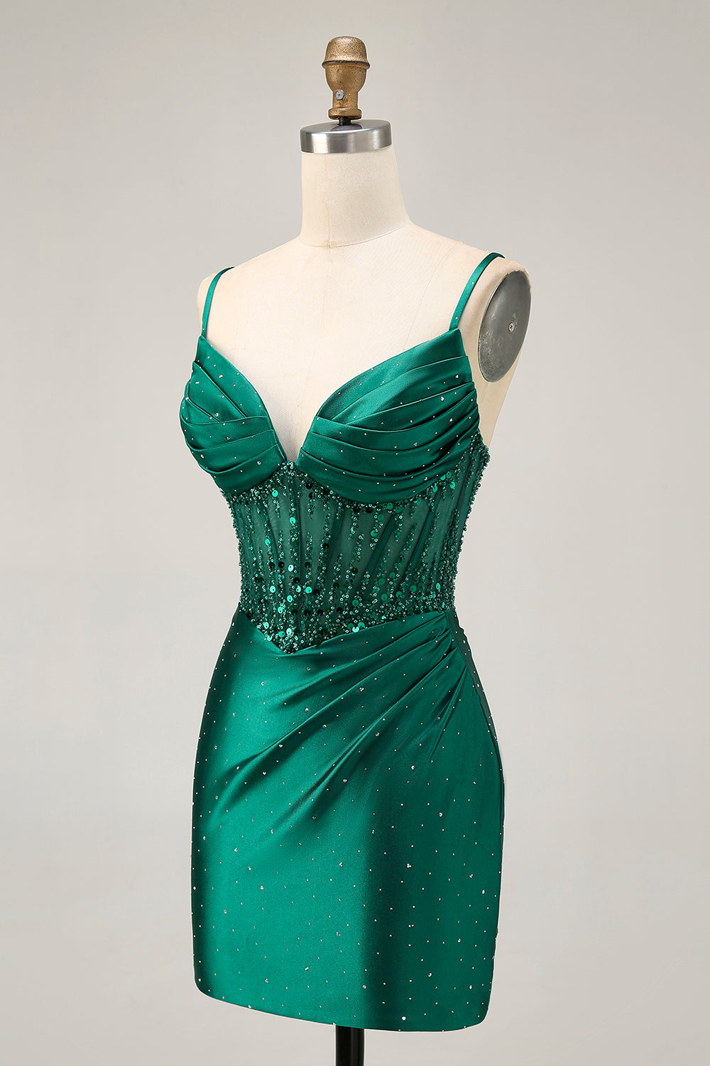 Vert foncé Corset moulant à paillettes Satin Robe de cocktail