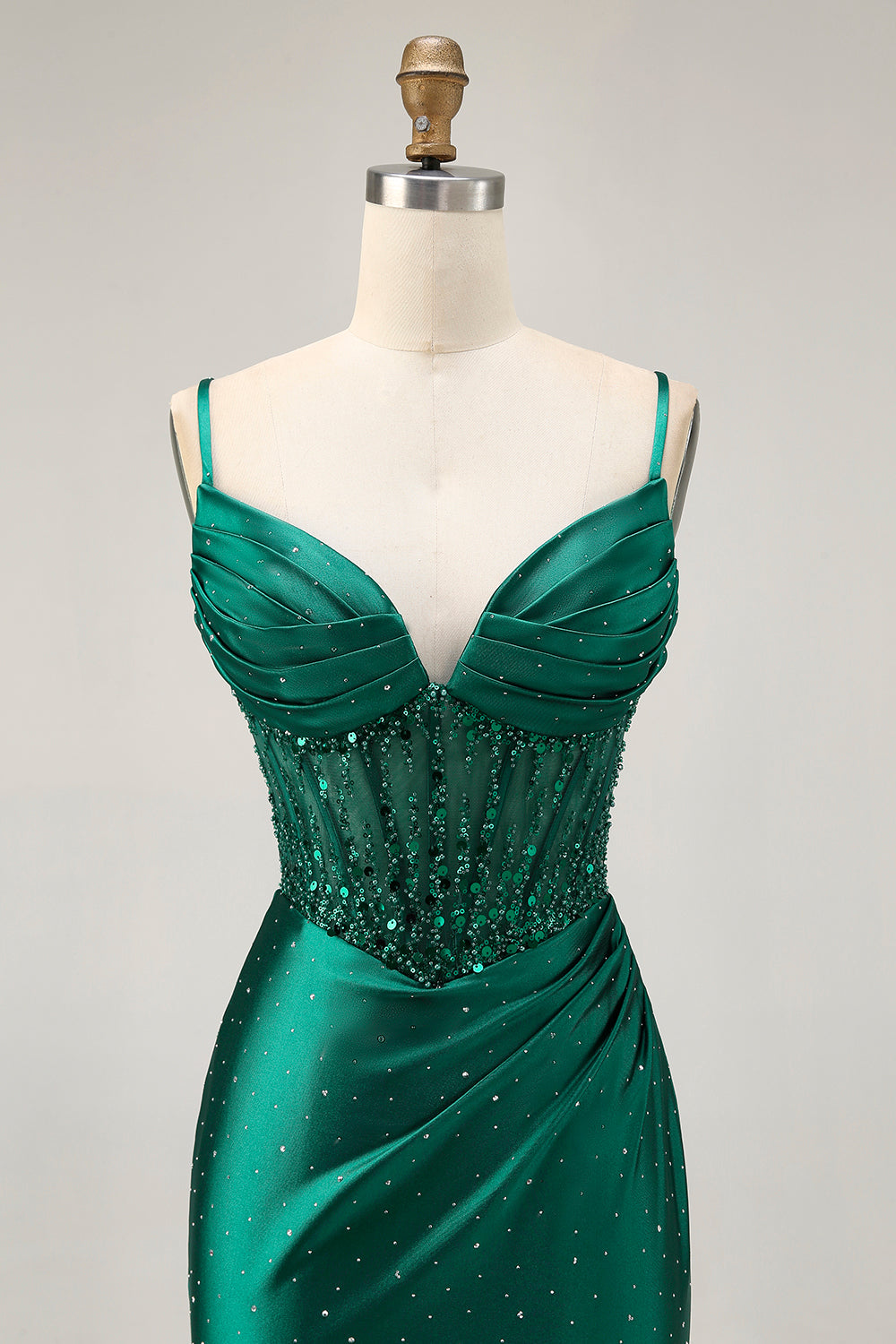 Vert foncé Corset moulant à paillettes Satin Robe de cocktail