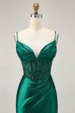 Vert foncé Corset moulant à paillettes Satin Robe de cocktail