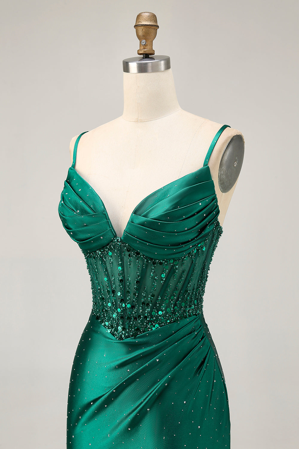 Vert foncé Corset moulant à paillettes Satin Robe de cocktail