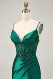 Vert foncé Corset moulant à paillettes Satin Robe de cocktail