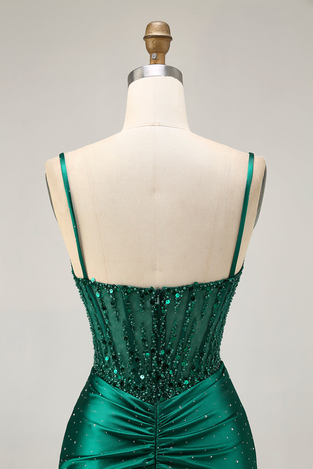 Vert foncé Corset moulant à paillettes Satin Robe de cocktail