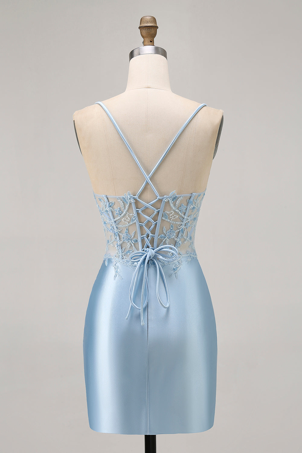 Bleu moulante paillettes Corset perlé robe de cocktail avec appliques