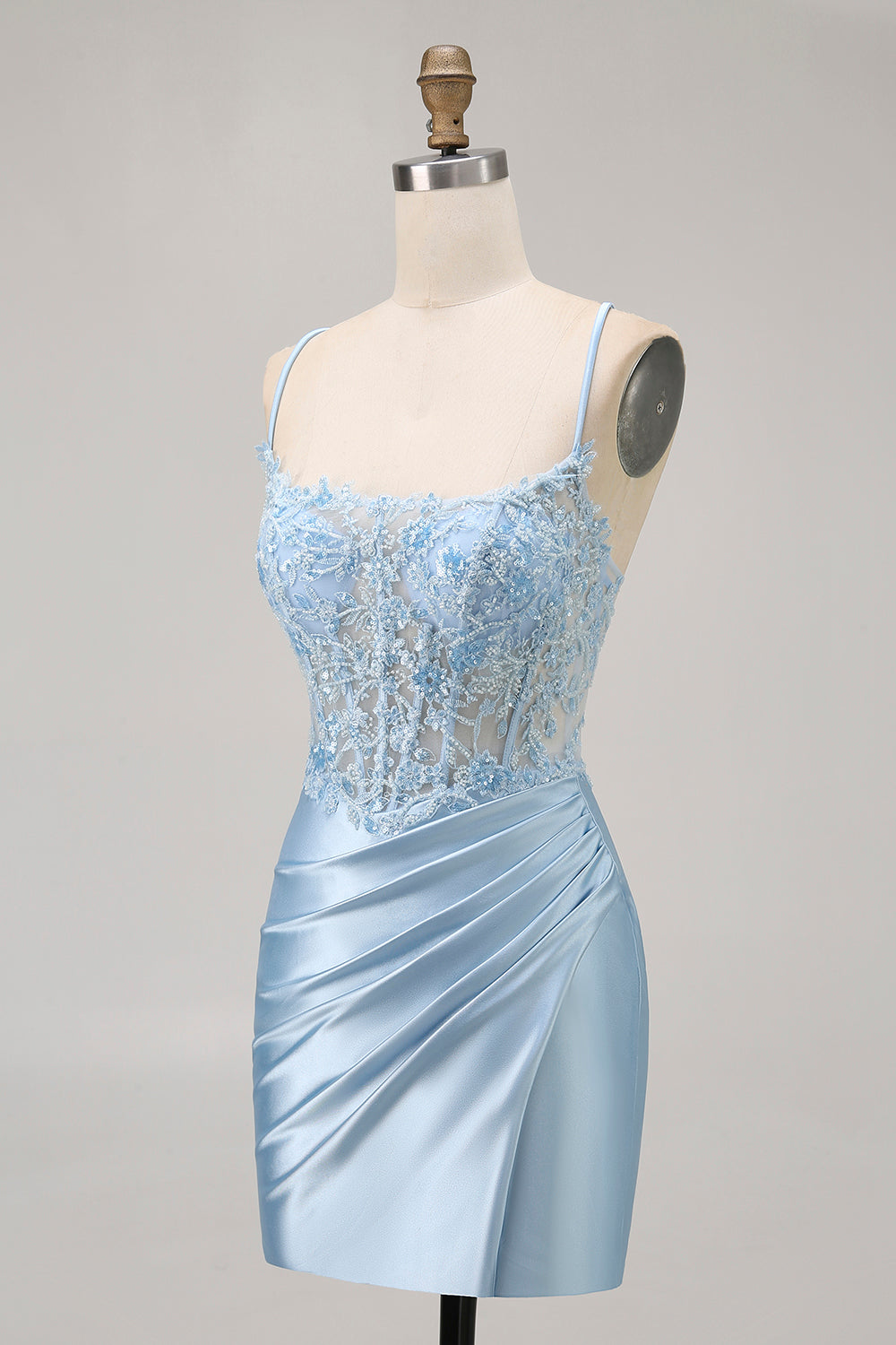 Bleu moulante paillettes Corset perlé robe de cocktail avec appliques
