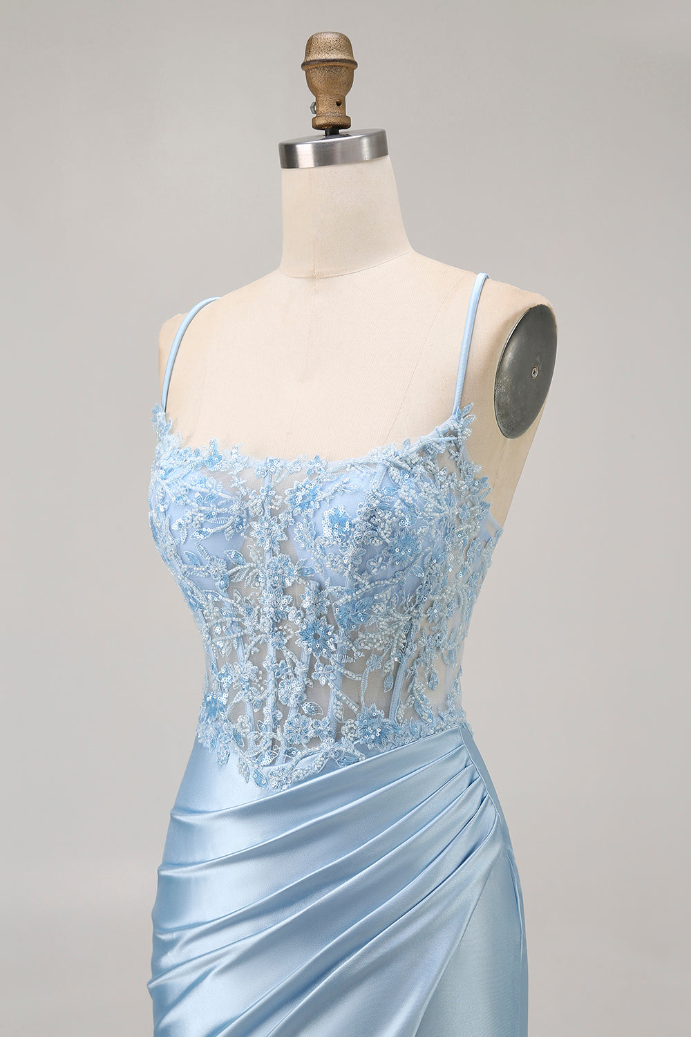 Bleu moulante paillettes Corset perlé robe de cocktail avec appliques