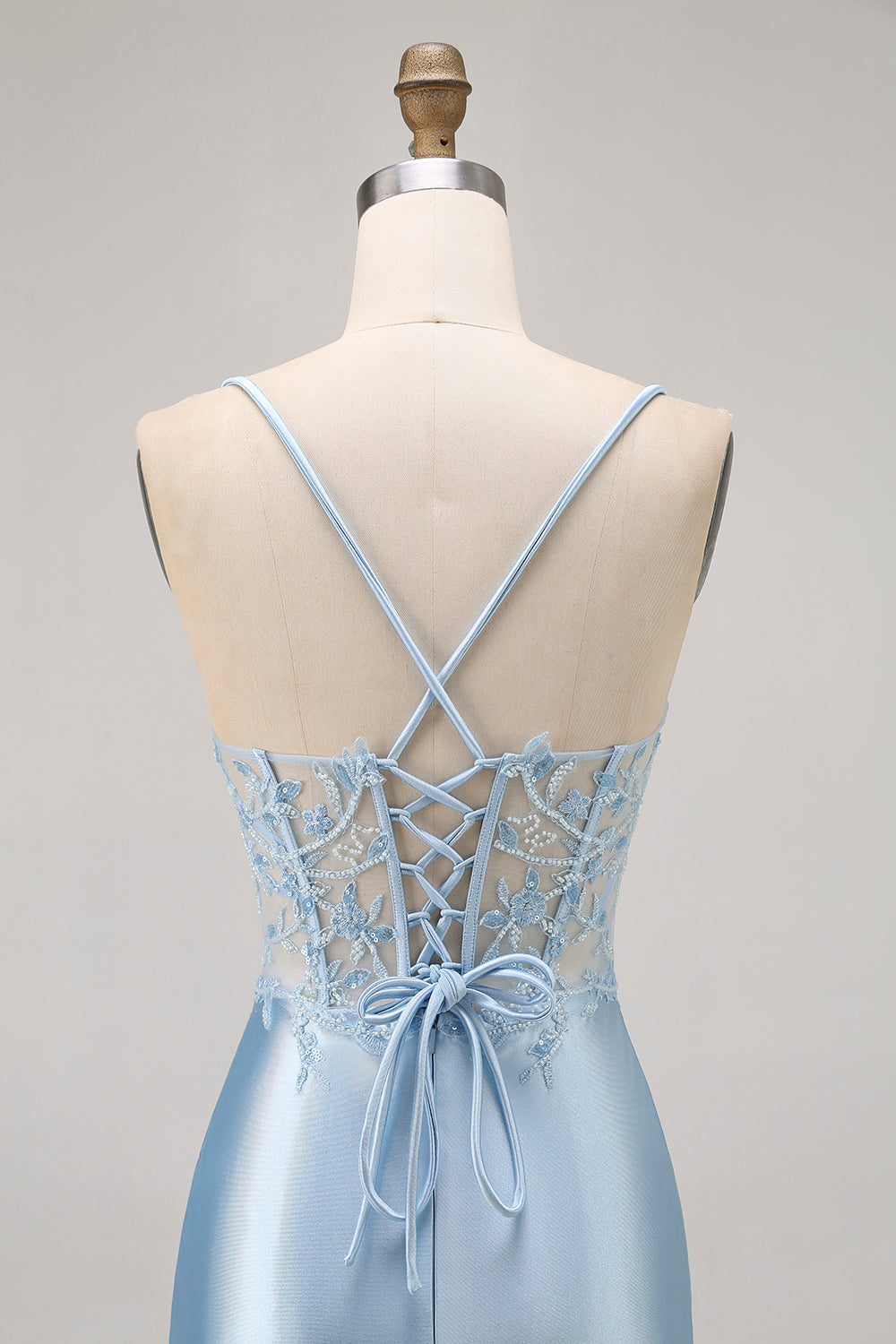 Bleu moulante paillettes Corset perlé robe de cocktail avec appliques