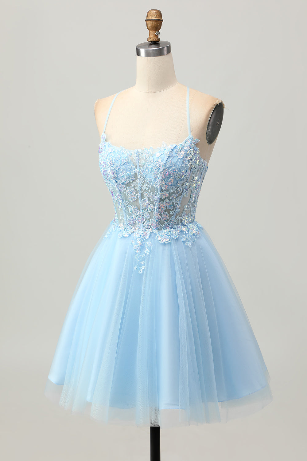 Une ligne bleu clair court corset à appliqués robe de bal
