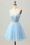 Une ligne bleu clair court corset à appliqués robe de bal