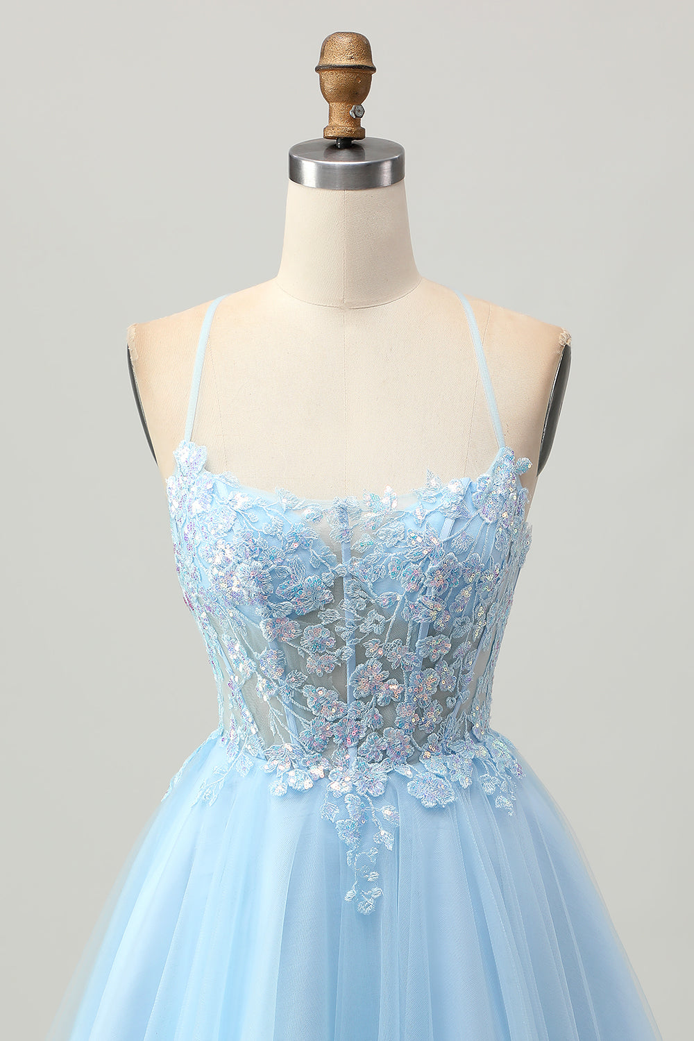 Une ligne bleu clair court corset à appliqués robe de bal