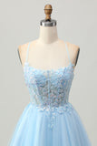 Une ligne bleu clair court corset à appliqués robe de bal