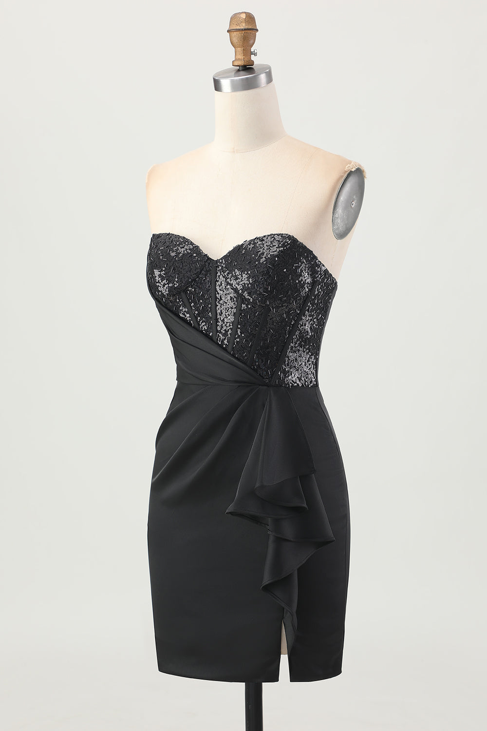 Noir sans bretelles Corset moulante perlée Homecoming Dress avec fente