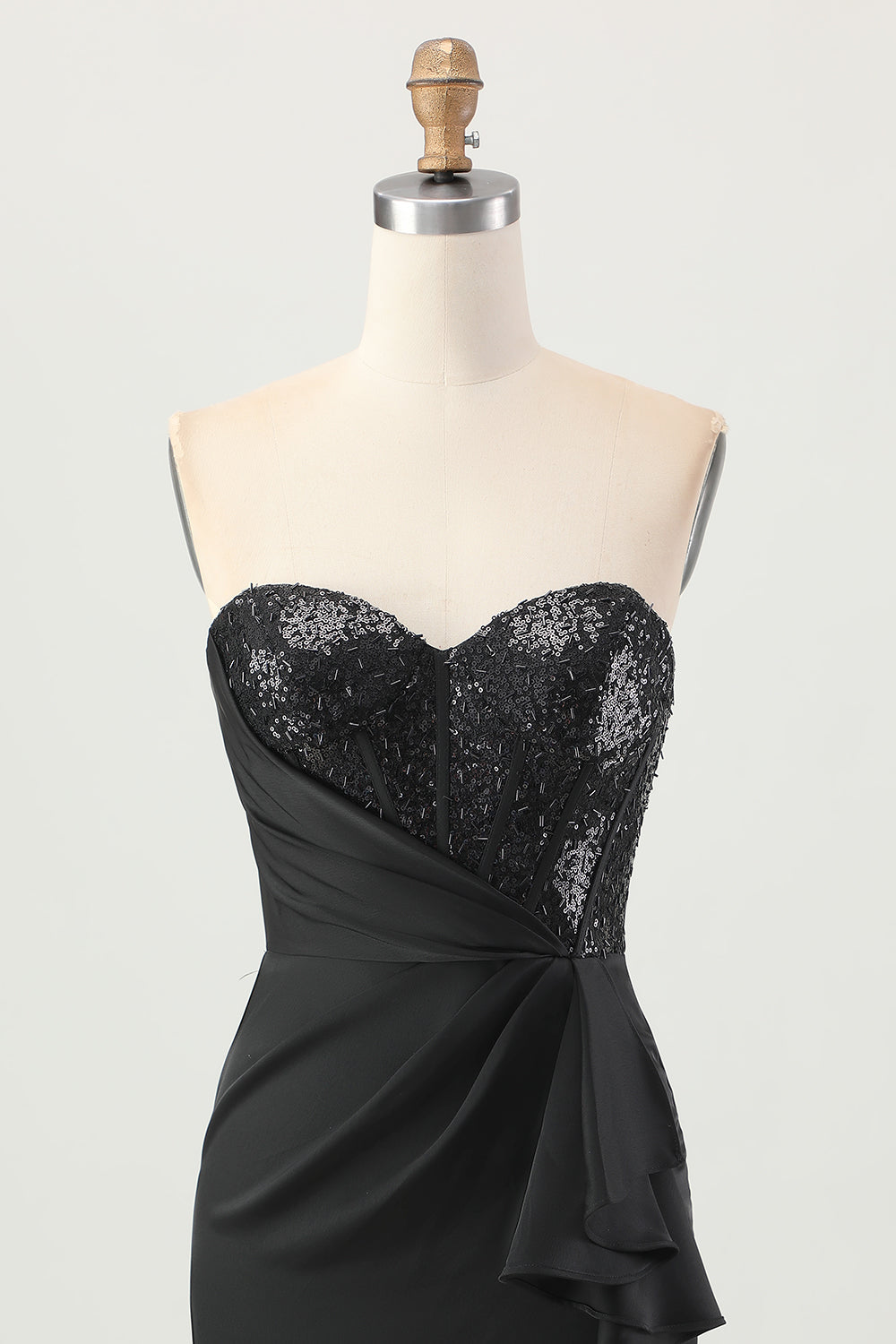 Noir sans bretelles Corset moulante perlée Homecoming Dress avec fente