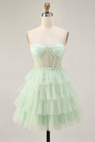 Robe courte corset de retour sans bretelles vert clair
