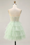Robe courte corset de retour sans bretelles vert clair