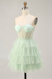 Robe courte corset de retour sans bretelles vert clair