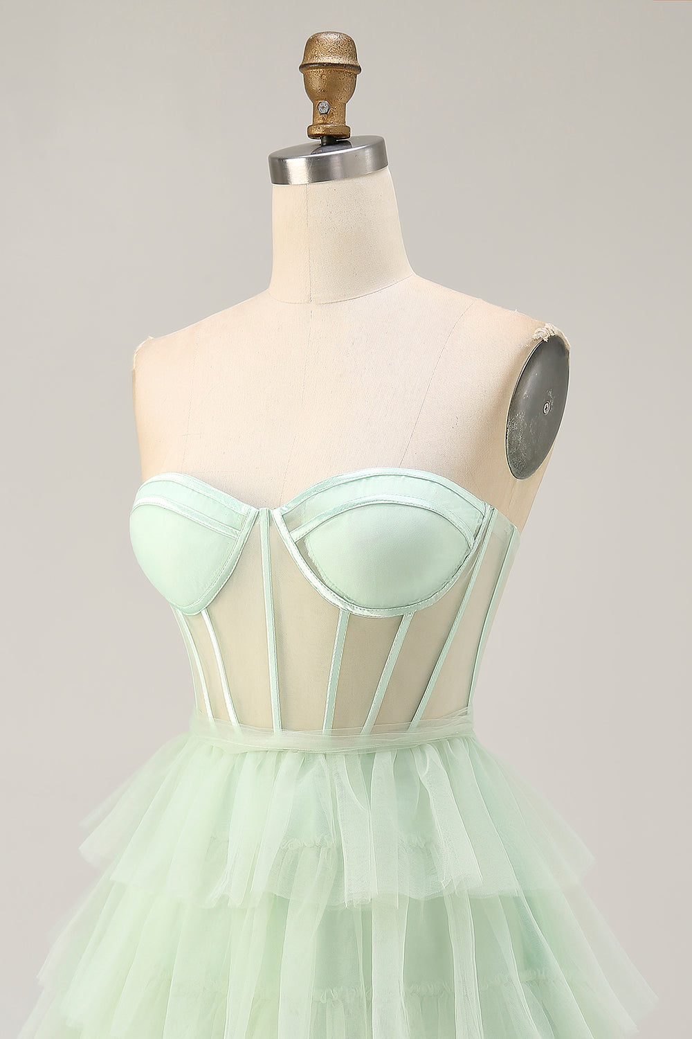 Robe courte corset de retour sans bretelles vert clair
