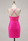 Corset fuchsia Robe courte moulante froncée pour les retrouvailles
