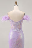 Robe courte corset à paillettes lilas scintillantes à épaules dénudées
