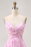 Rose Floral A Ligne Spaghetti Bretelles Ruché Robe Courte Retrouvailles
