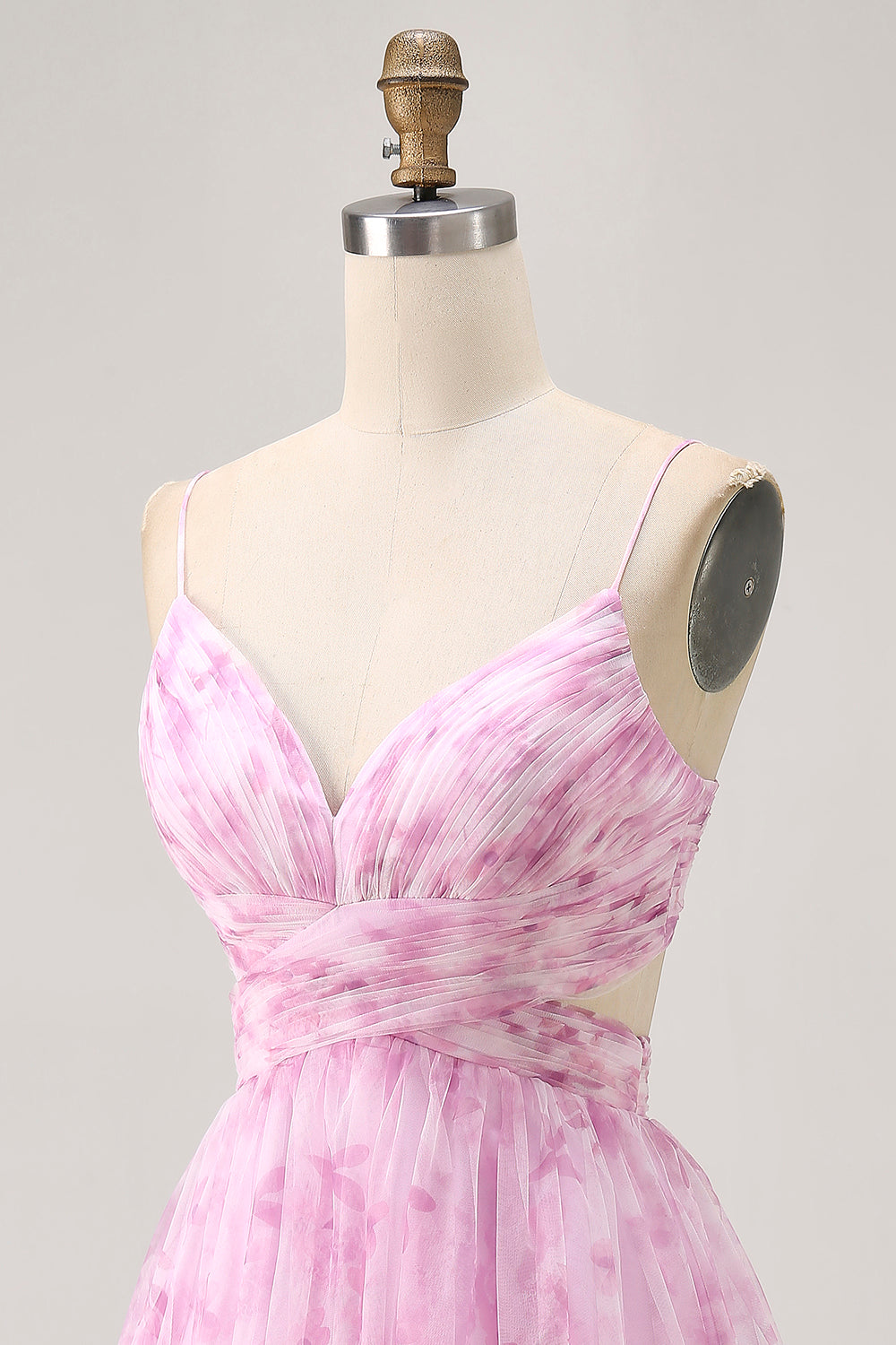 Rose Floral A Ligne Spaghetti Bretelles Ruché Robe Courte Retrouvailles