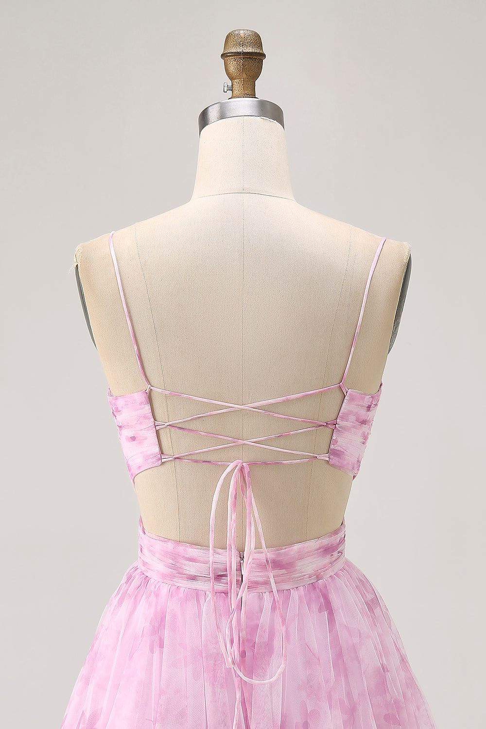 Rose Floral A Ligne Spaghetti Bretelles Ruché Robe Courte Retrouvailles
