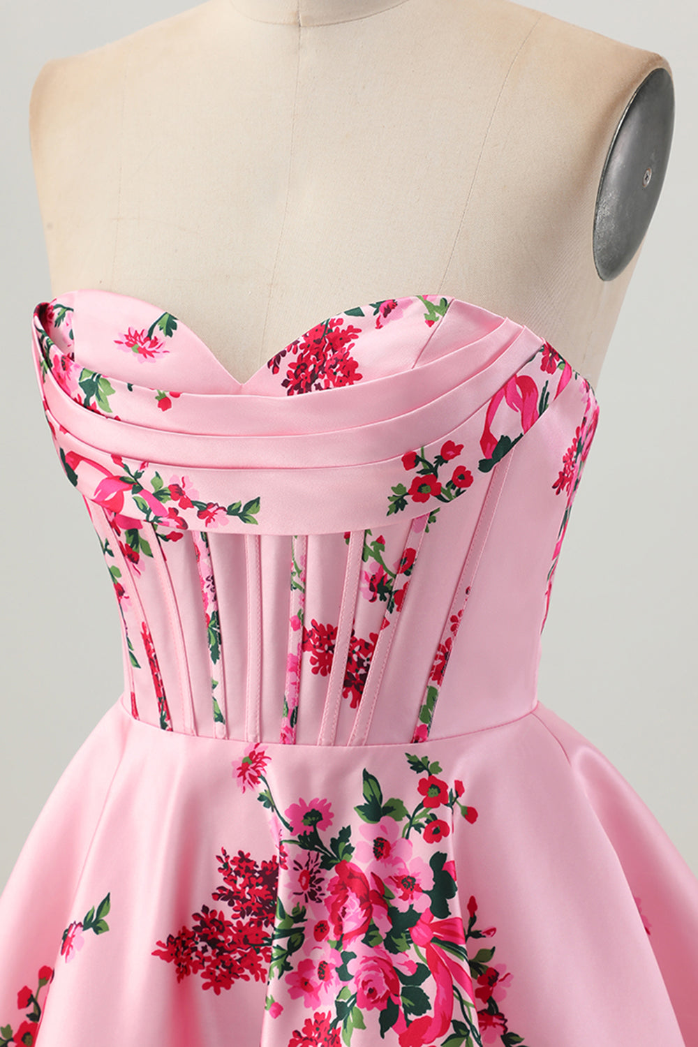 Fleur rose A-ligne Sweetheart Satin Corset Robe De Cocktail