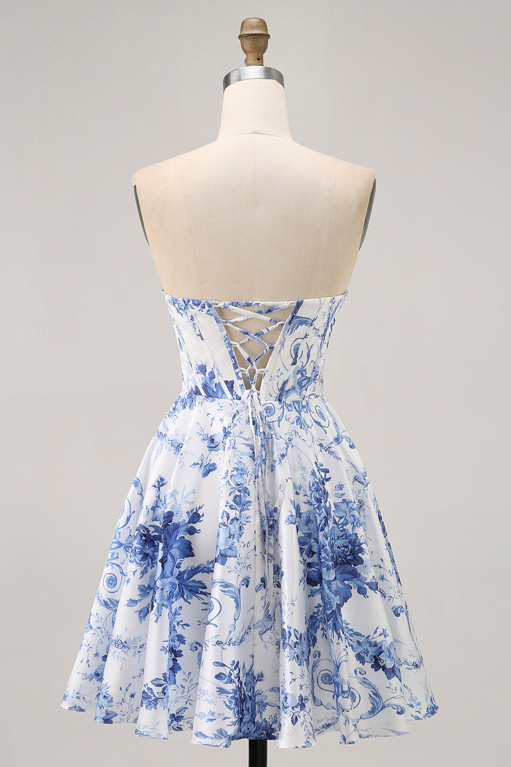 Blanc Bleu Fleur Une Ligne Sans Bretelles Corset Robe De Cocktail