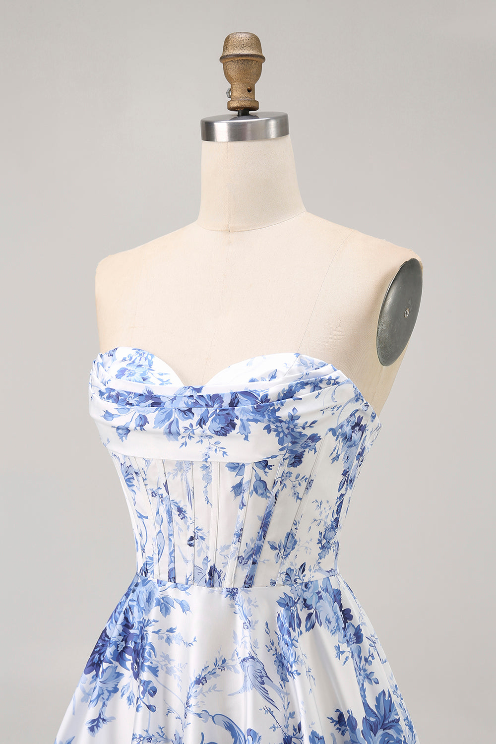 Blanc Bleu Fleur Une Ligne Sans Bretelles Corset Robe De Cocktail