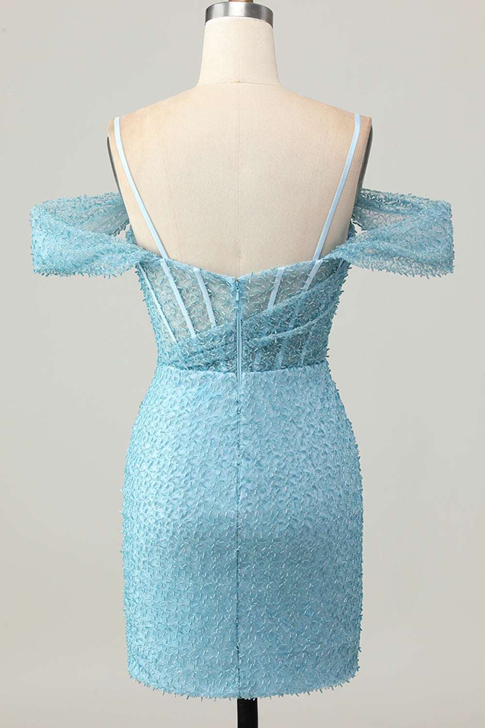 Bleu moulante épaules froides Corset Robe courte De Cocktail avec fente