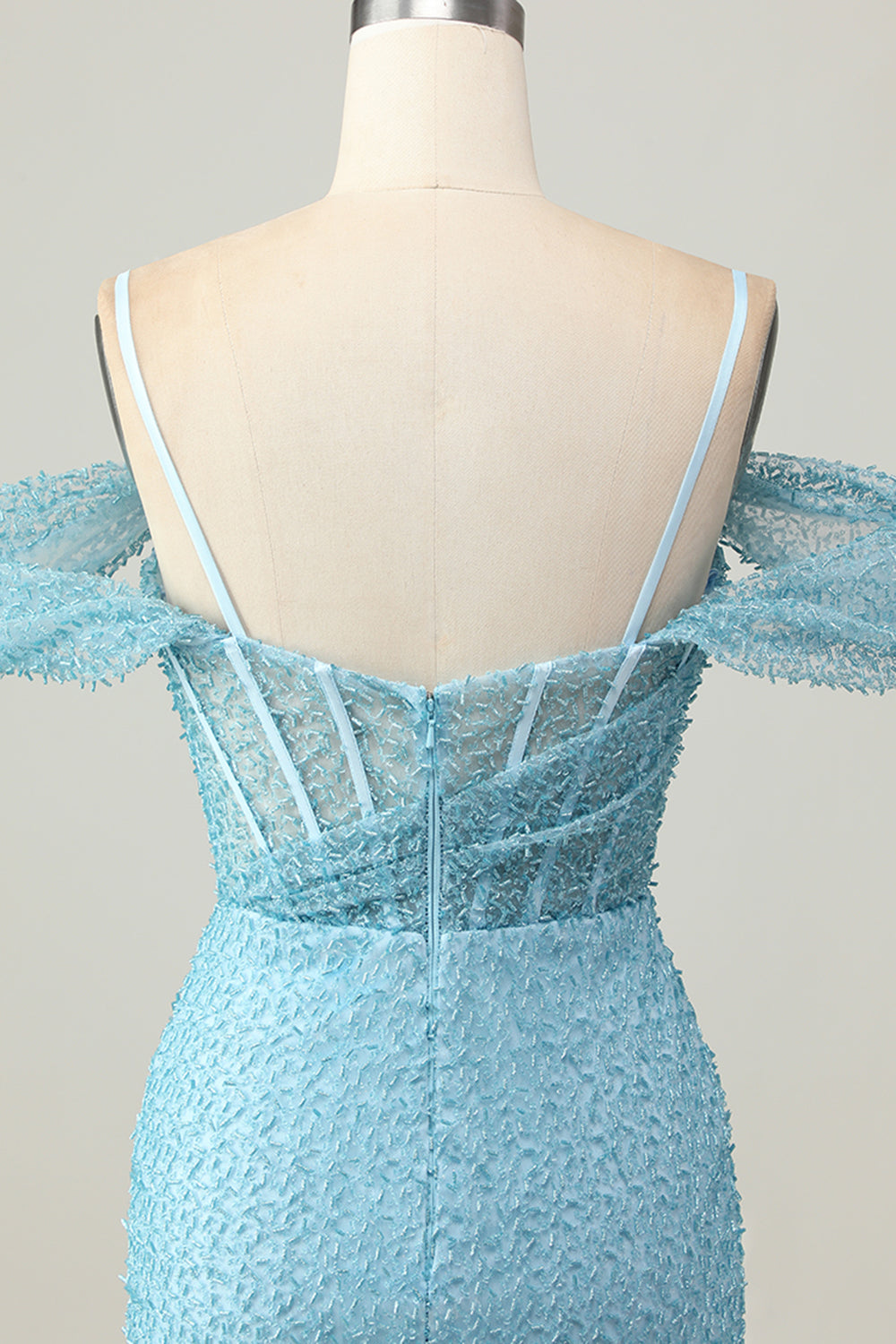 Bleu moulante épaules froides Corset Robe courte De Cocktail avec fente