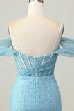 Bleu moulante épaules froides Corset Robe courte De Cocktail avec fente