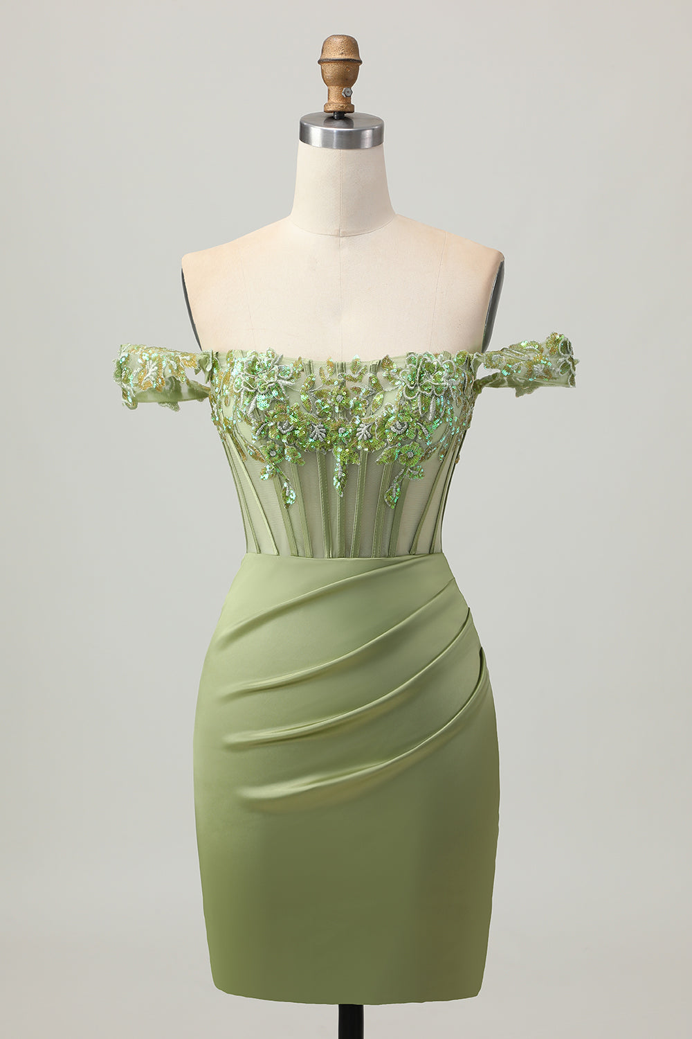 Vert Épaule Dénudée Corset Paillettes moulante Robe De Cocktail